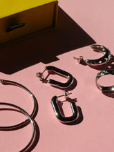 Load image into Gallery viewer, Silver Open Round Rectangle Earrings - Waterproof