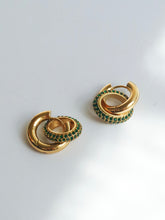 Load image into Gallery viewer, Two Green Circle Ring Drop Earrings - Waterproof
