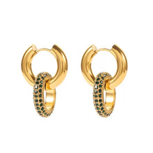 Load image into Gallery viewer, Two Green Circle Ring Drop Earrings - Waterproof