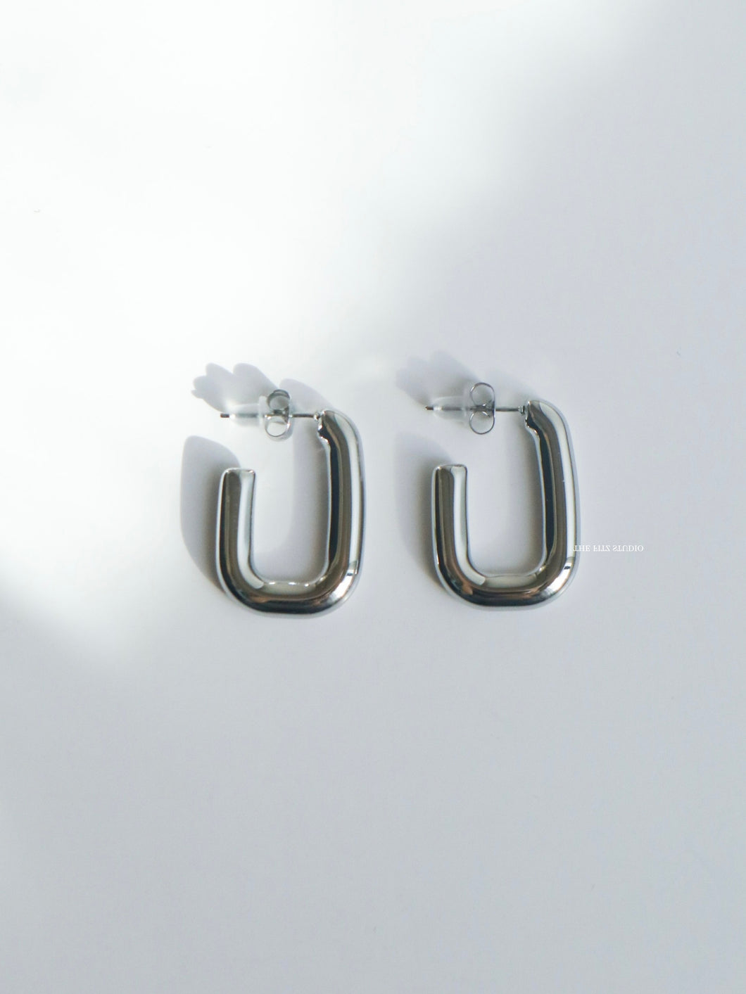Silver Open Round Rectangle Earrings - Waterproof