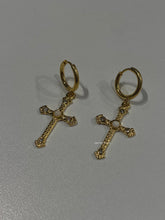 Load image into Gallery viewer, Bless Golden Cross Drop Earrings
