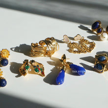 Load image into Gallery viewer, Brass Blue Stone Drop Earrings
