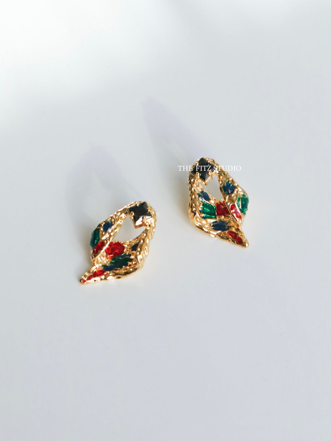Brass Cubic Crown Earrings
