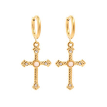 Load image into Gallery viewer, Bless Golden Cross Drop Earrings
