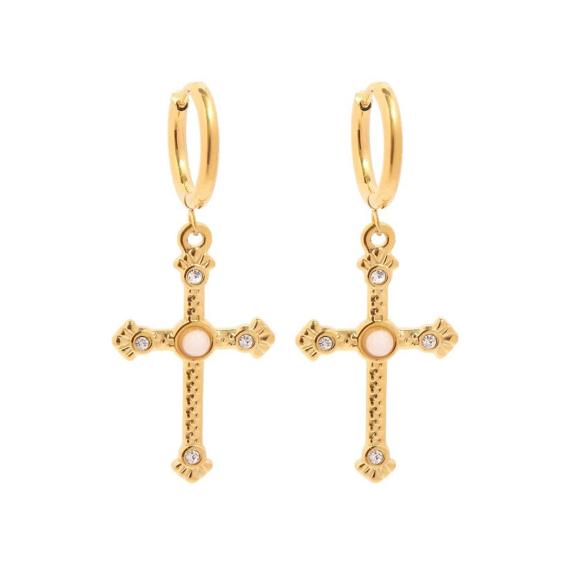Bless Golden Cross Drop Earrings