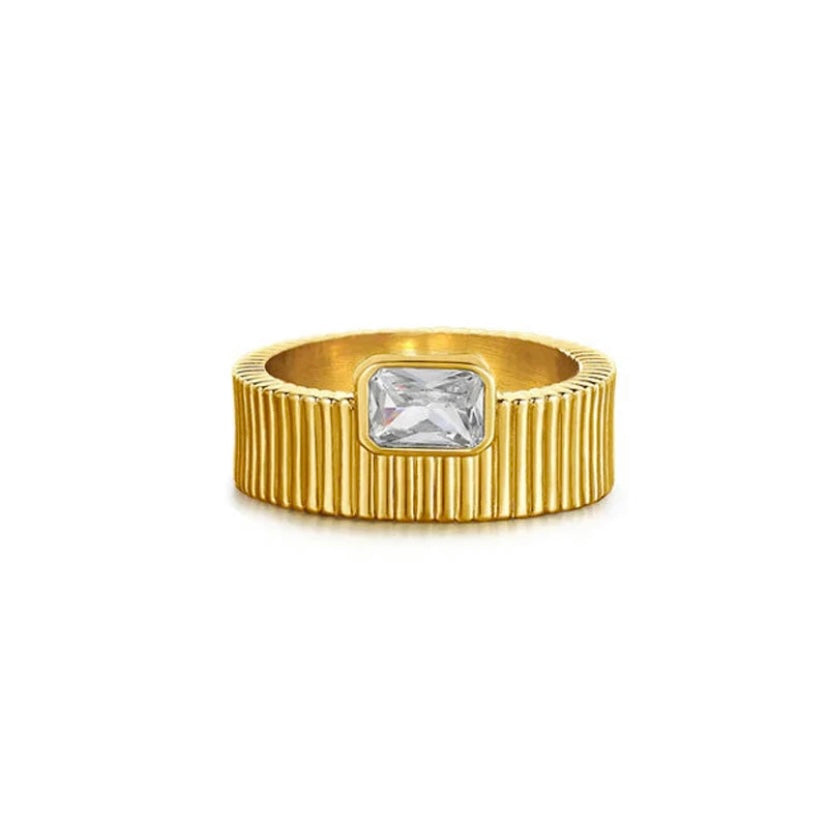 Rectangle CZ on Deep Band Ring