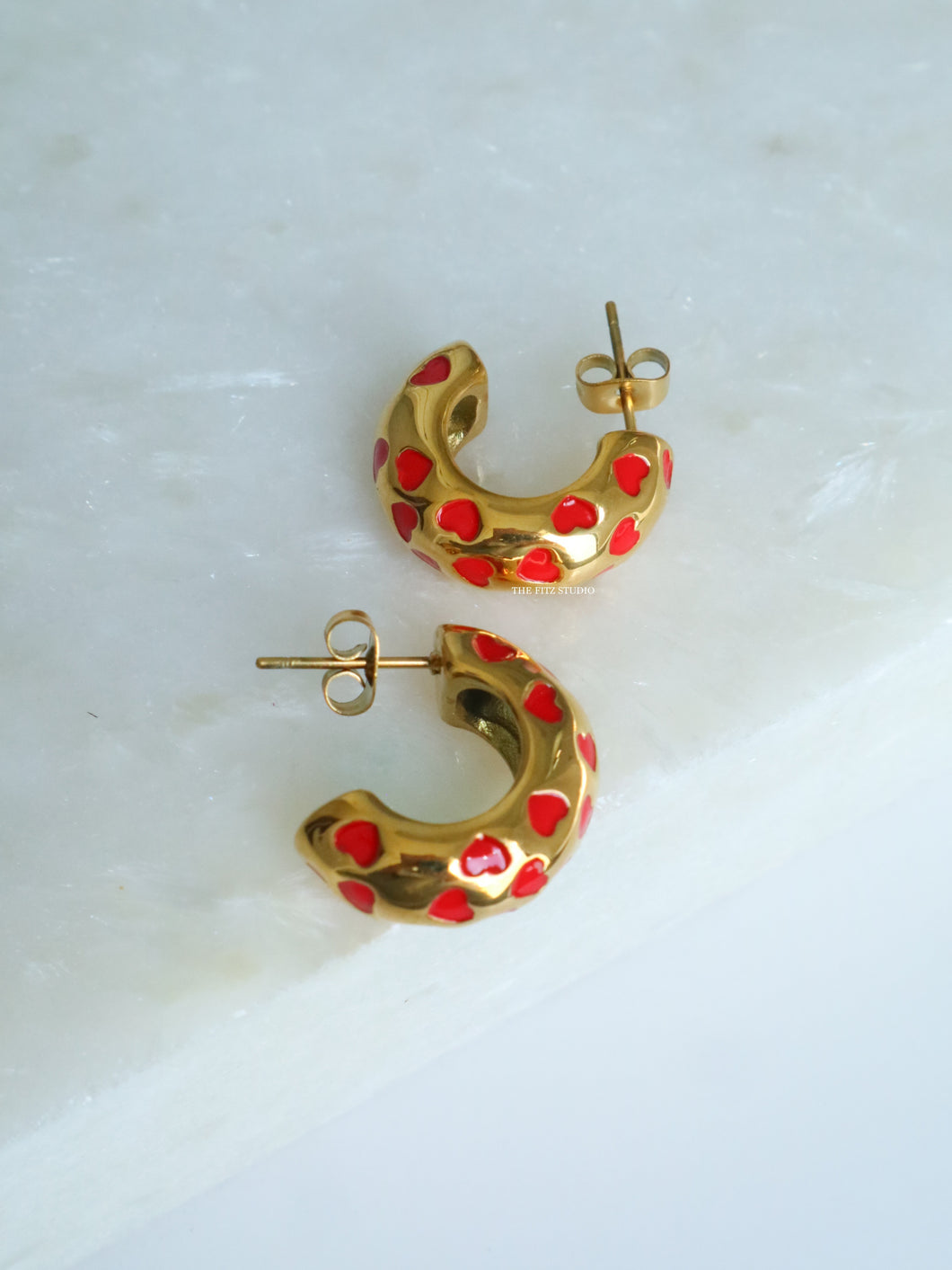 Red Valen Cuff Earrings - Waterproof