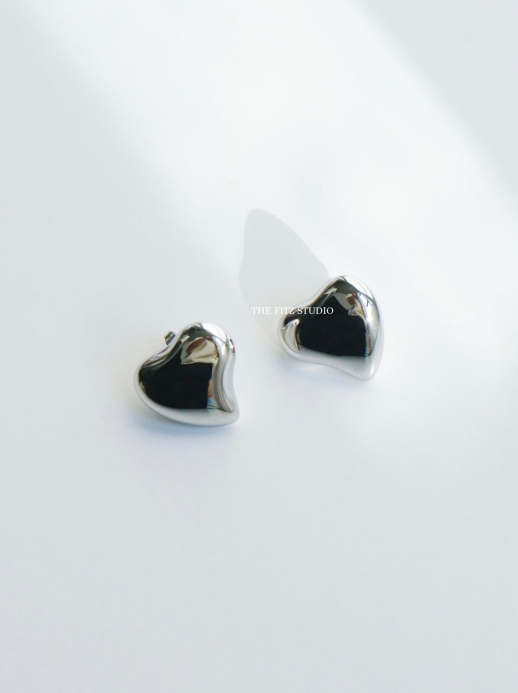 Deep Silver Heart Stud Earrings