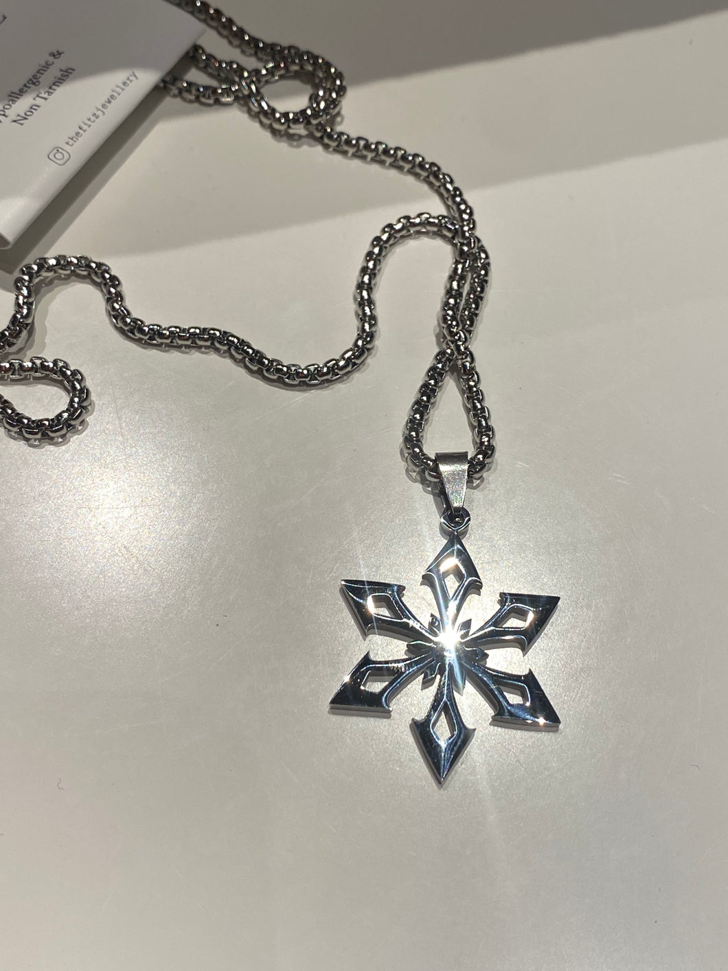 Mens Silver Snowflower Necklace