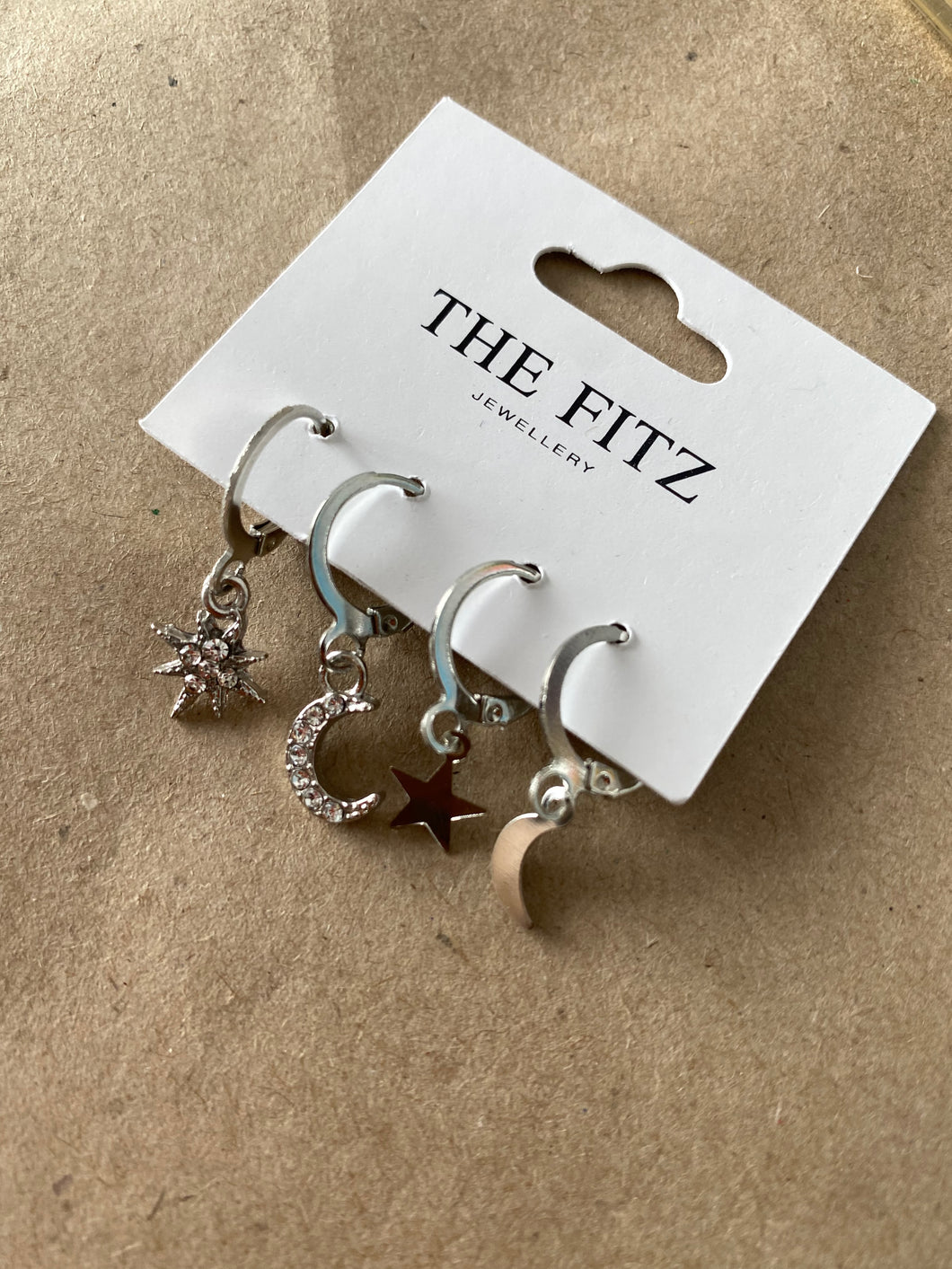 2pcs Silver Moon Star Earrings Set