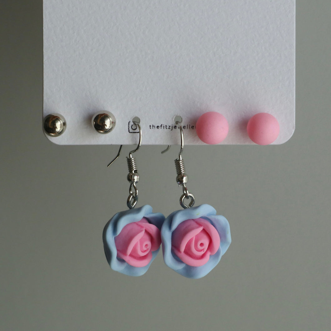 3pcs Cool Rose Flower Earrings Set