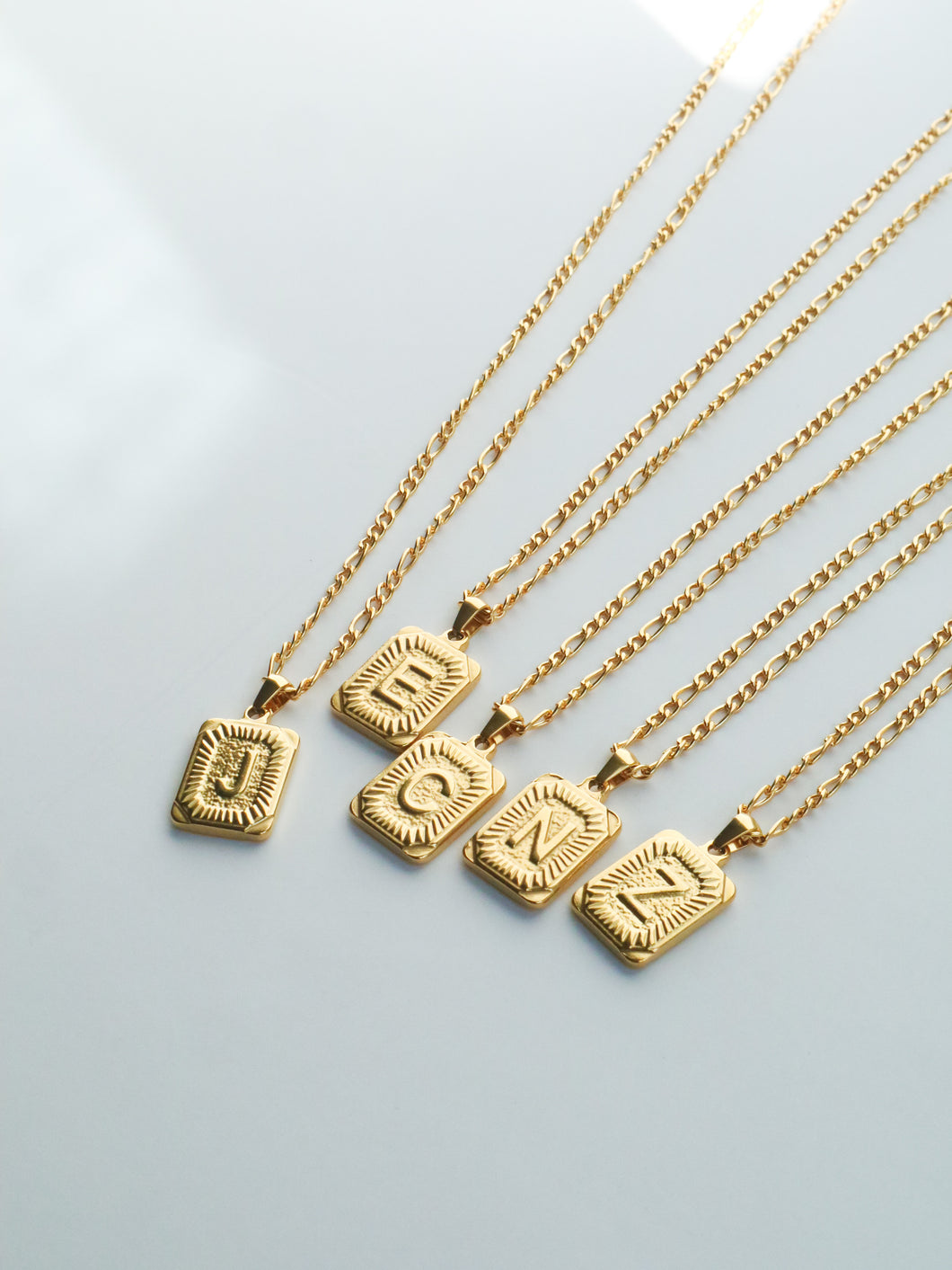 Initial Roman Letter Figaro Chain Necklace