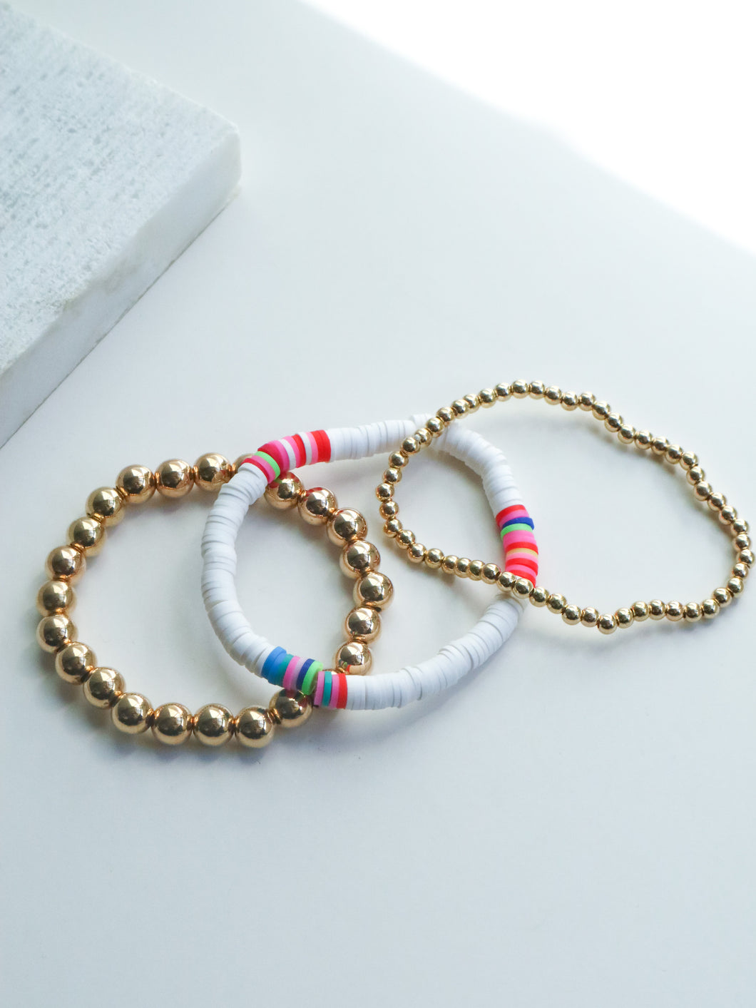 3pcs Gold Beads Round Bracelet Set