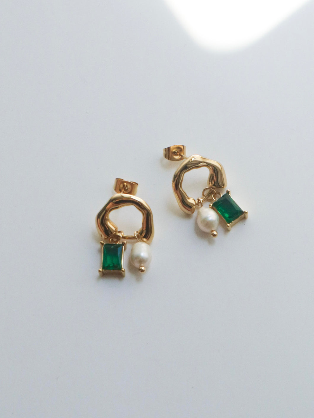 Green Twodrop Earrings - Waterproof