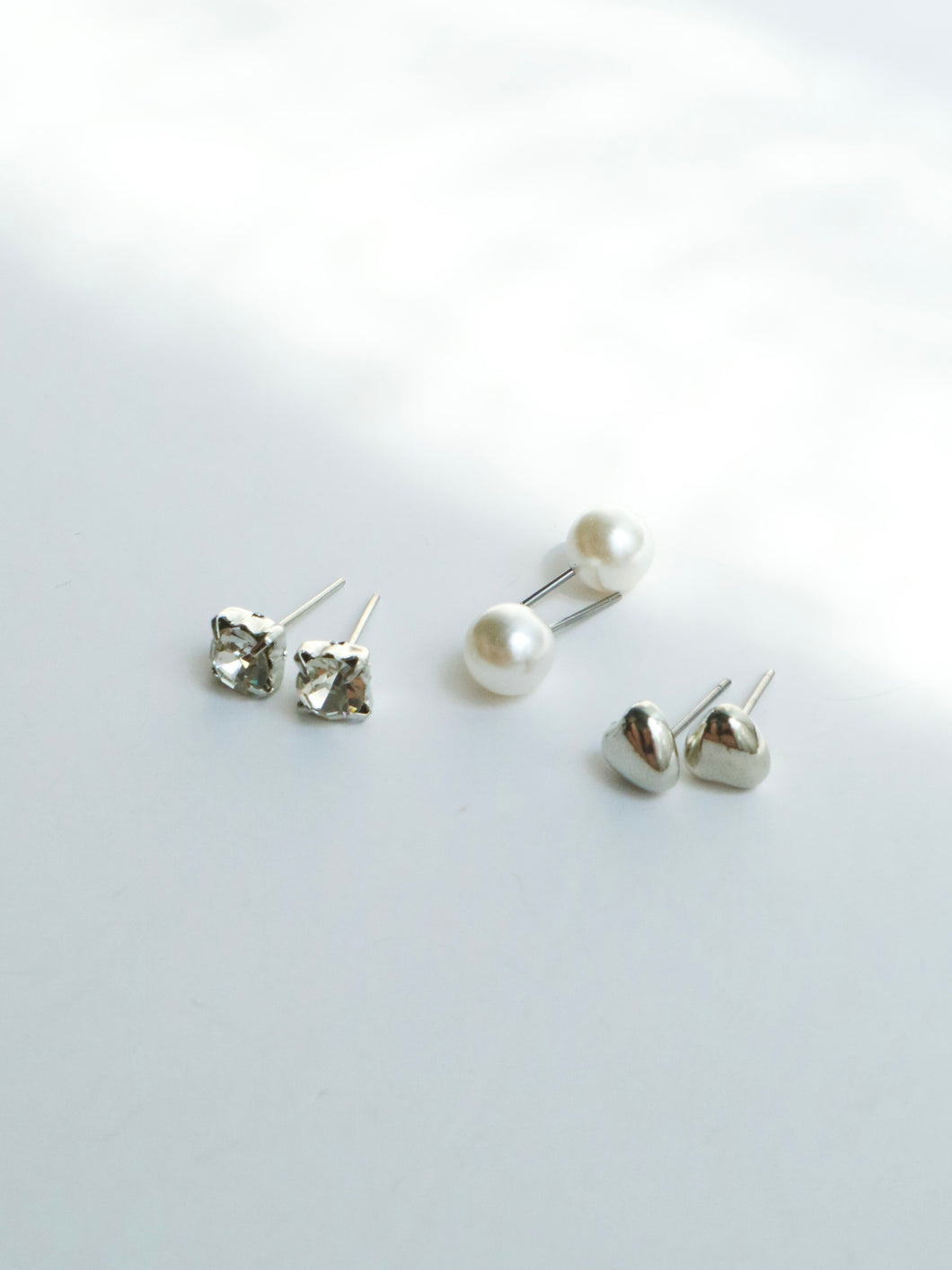 3pcs Silver Charm Stud Earrings Set
