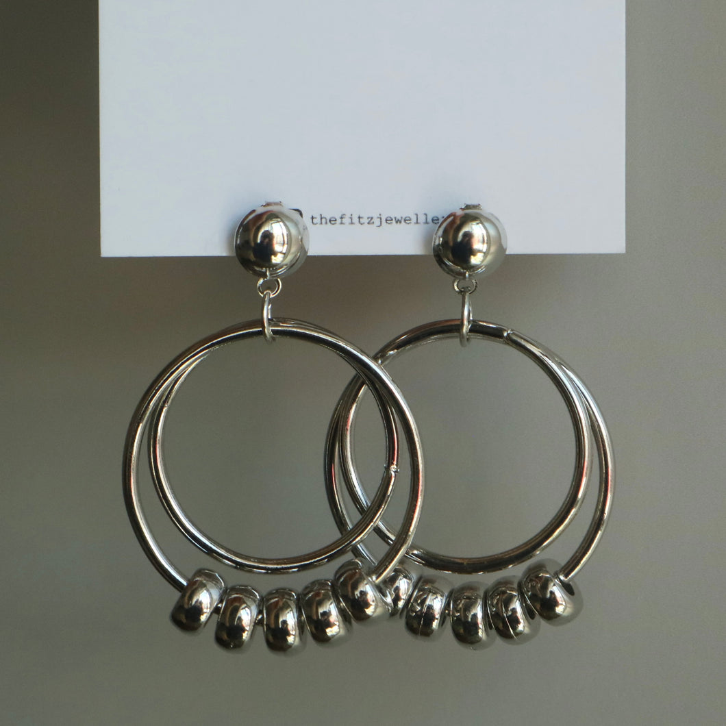 Silver Round Circle Drop Earrings