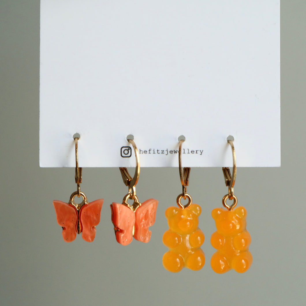 2pcs Orange Gummy Bear Earrings Set