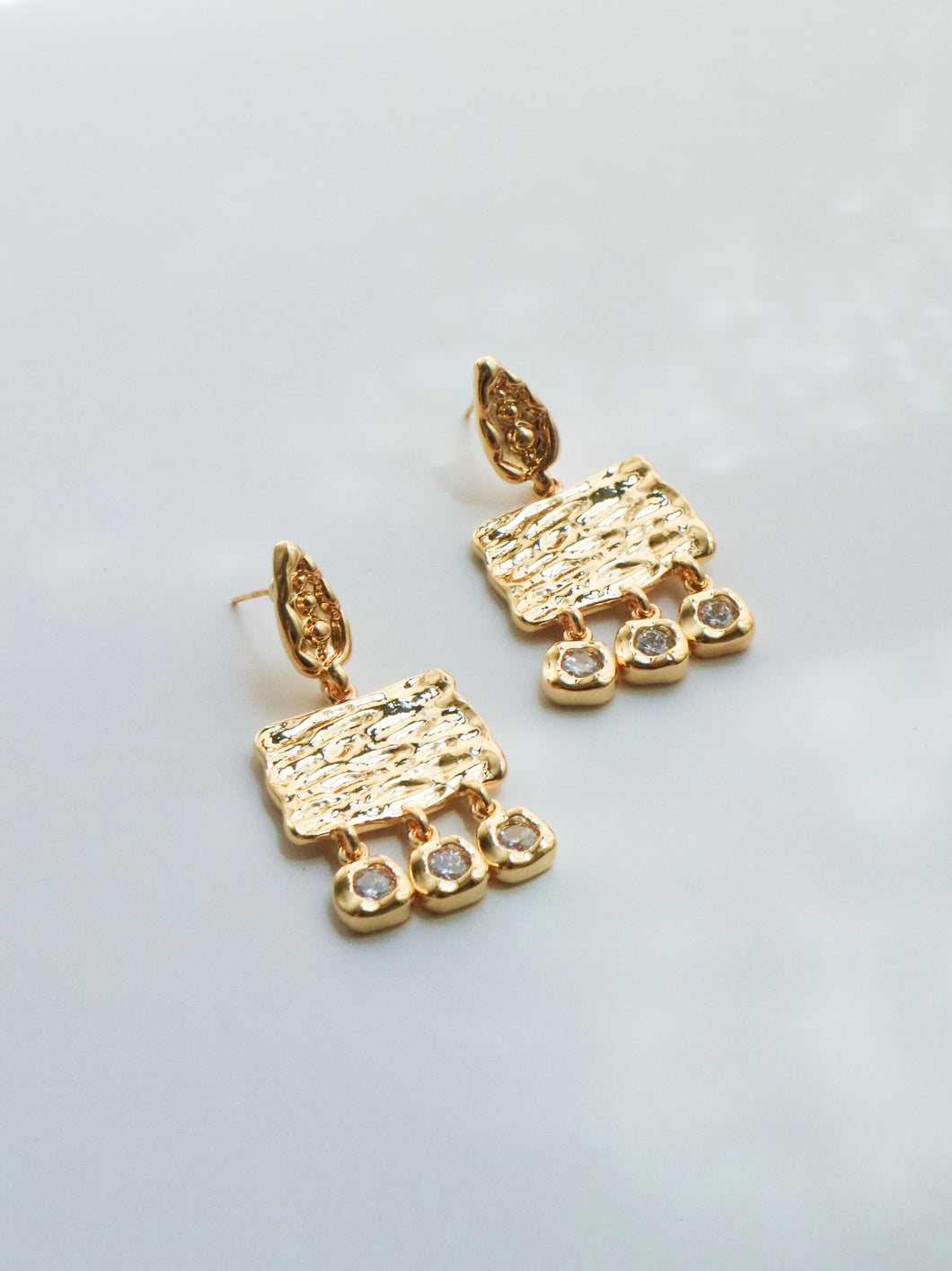 Brass 3 CZ Drop Elegant Earrings