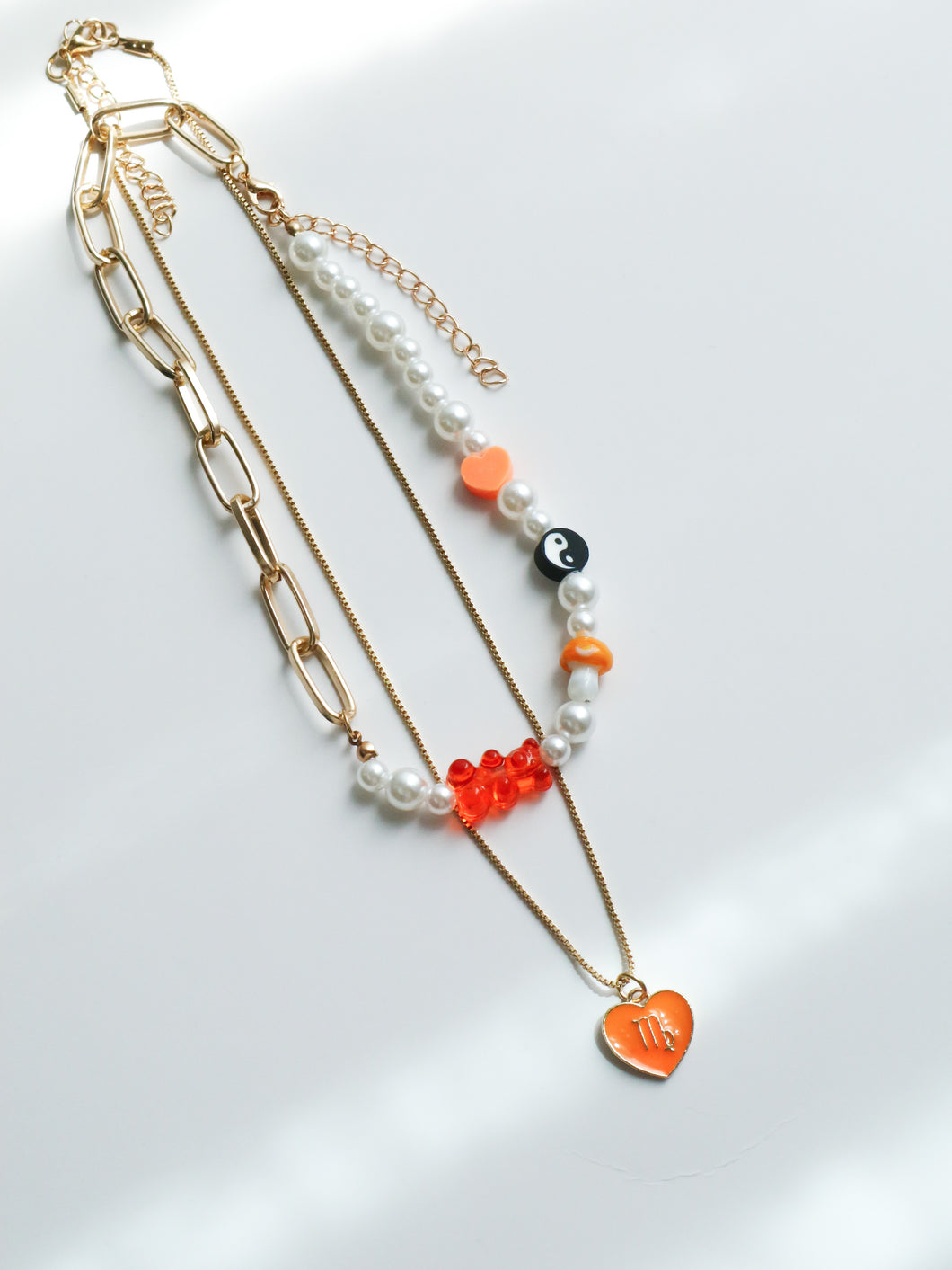 2 Layered Orange Bear Necklace Set