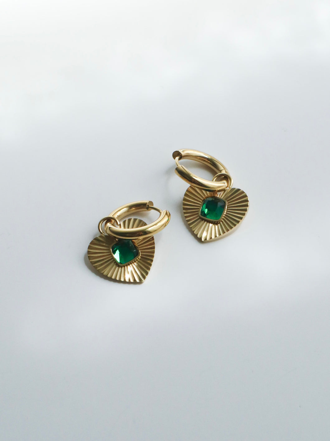Green Heart Drop Earrings